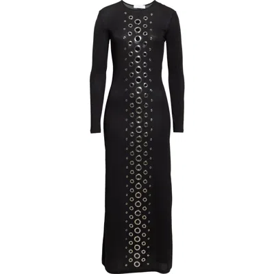 Rabanne Grommet Studded Long Sleeve Knit Dress In Black