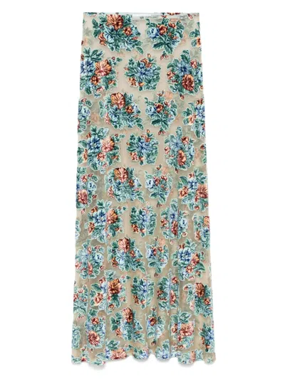 Rabanne Grunge Flower Maxi Skirt In Green