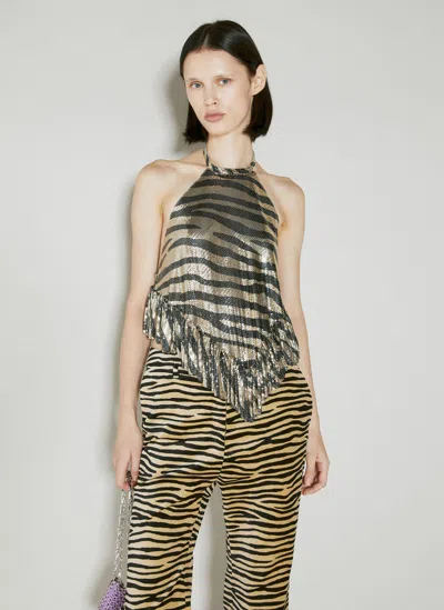 Rabanne Metallic-effect Zebra-print Top In Gold