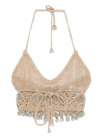 Rabanne Halterneck Embellished Top In Brown