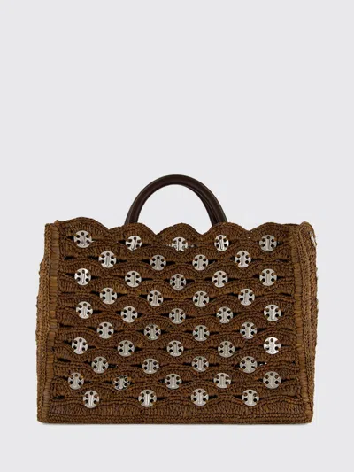 Rabanne Logo-embroidered Raffia Tote Bag In Brown