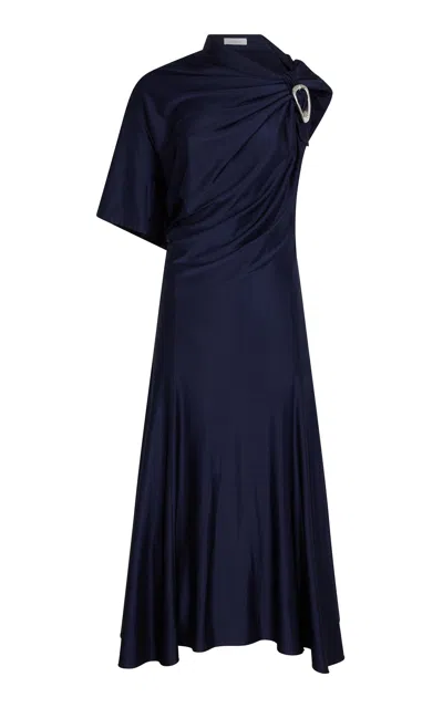 Rabanne Hardware-detailed Draped Jersey Midi Dress In Navy