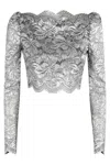 Rabanne Long Sleeve Metallic Lace Top In Gray