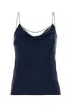 Rabanne Womens Deep Navy Chain-embellished Cowl-neck Satin Vest Top