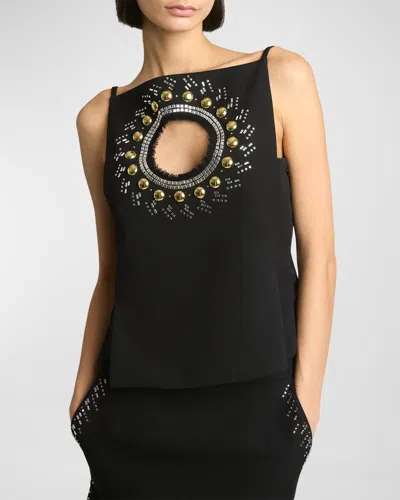 RABANNE HAUT EMBELLISHED CUTOUT BLOUSE