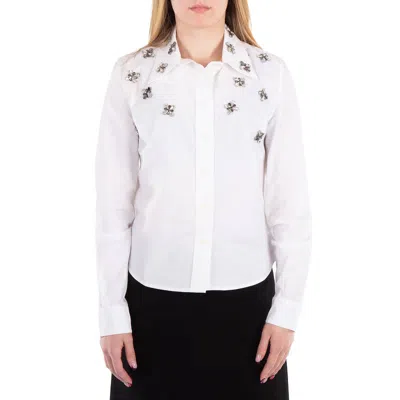 Rabanne Haut Floral-embellished Poplin Shirt, Brand Size 36 ( Us Size 4 ) In White