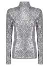 Rabanne Sequined Tulle Turtleneck Top In Gray