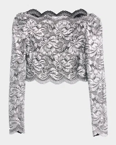 RABANNE HAUT METALLIC FLORAL LACE CROP TOP