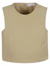 Rabanne Back Bow Sleeveless Cropped Crew Neck Top In Ochre