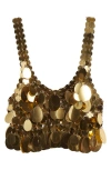 Rabanne Womens Gold Sequin-embellished Cropped Metallic Top In Gold