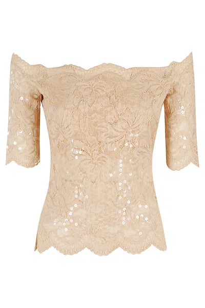 Rabanne Sequined Dentelle Brodé Top In Nude