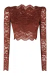 Rabanne Floral Lace Long Sleeve Cropped Top In Red