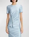 Rabanne Draped Short-sleeve Button Top In Faded Blue In Faded Blue