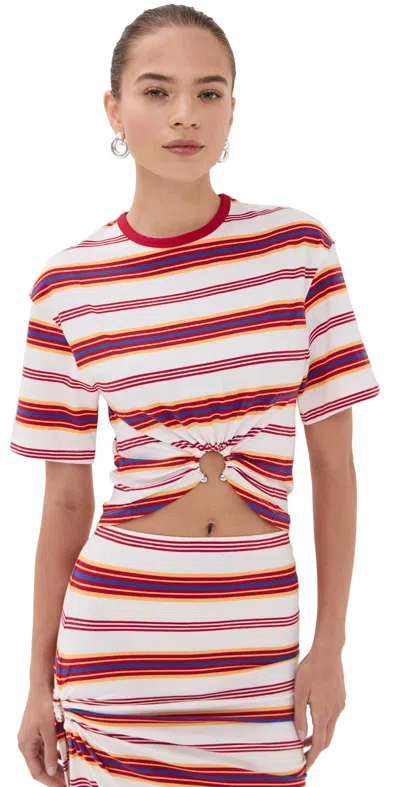 Rabanne Embellished Striped Cotton-blend Jersey T-shirt In Multi