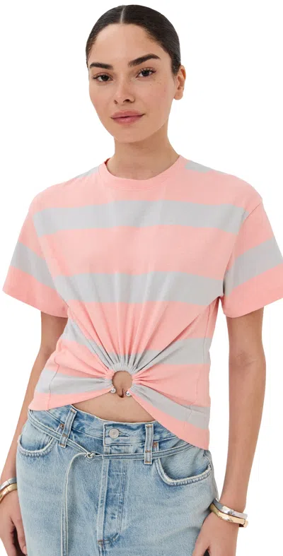Rabanne Embellished Gathered Striped Cotton-jersey T-shirt In Stripes Peach / Lavander