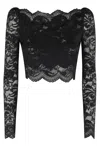 Rabanne Fitted Cropped Lace Top With Long Sleeves In Black