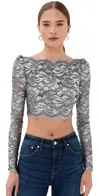 Rabanne Cropped Lace Top In Black Silver In Multi