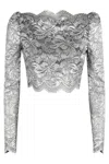Rabanne Cropped Lace Top In Black Silver In Gray