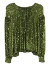 Rabanne Off-the-shoulder Sequin Embellished Top In Green