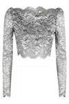 Rabanne Cropped Scalloped Stretch-lace Top In Silver