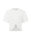 Rabanne White Crewneck Top With Short Sleeves And Ruched Cut-out On The Front In Cotton Woman