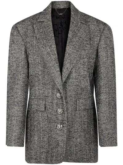 Rabanne Herringbone-pattern Wool Blazer In Black