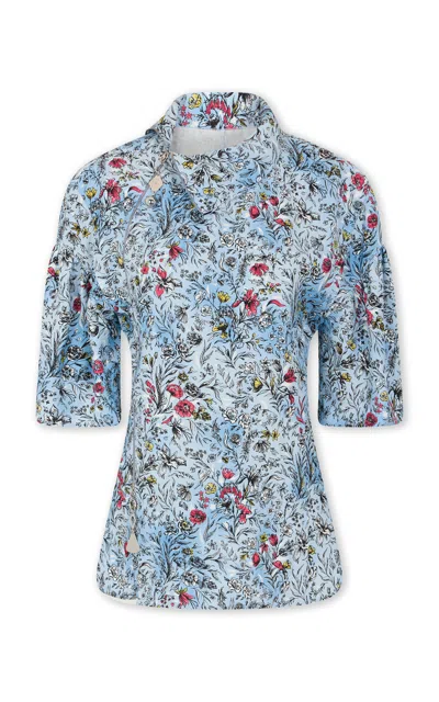 Rabanne High Neck Crepe Top In Blue