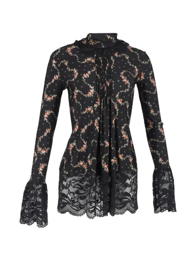 Pre-owned Rabanne High-neck Floral-print Top In Black