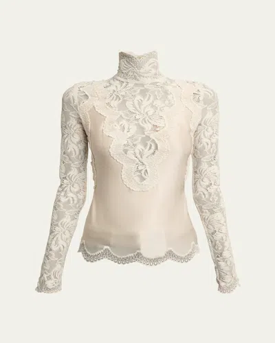 Rabanne High-neck Lace Blouse In Ivory