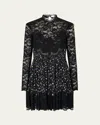 Rabanne High Neck Lace Long-sleeve Floral Mini Dress In Black