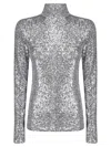 Rabanne High-neck Long-sleeved Jersey Top With Sequin Embellishments In Gray