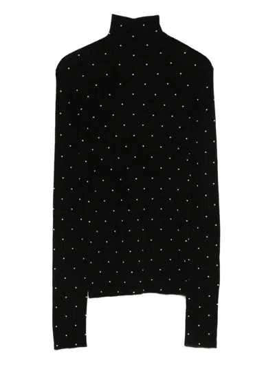 Rabanne High Neck Sweater With Rhinestones  In Black