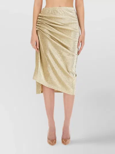 Rabanne High Waist Metallic Ruched Asymmetric Skirt In Gold