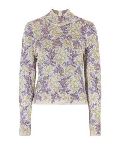 Rabanne Highneck Longsleeve Knit Top In Nude
