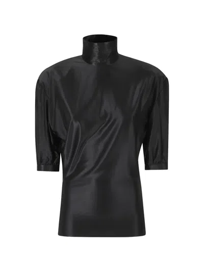 Rabanne High-neck Short-sleeve Top In Black