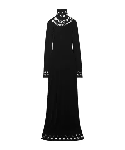 Rabanne Hollow-out Decorative Stretch Knit Turtleneck Dress In Black