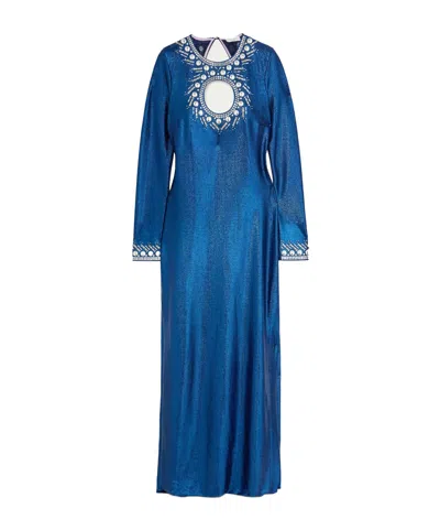 Rabanne Embellished Cutout Lurex Maxi Dress In Blue