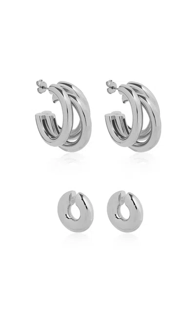 Rabanne Hoop Earrings And Cuff Set In Silver