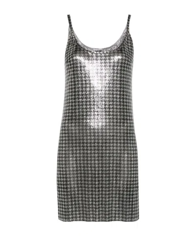 Rabanne Houndstooth Chainmail Mini Dress In Silver