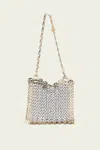 RABANNE ICONIC NANO 1969 SHOULDER BAG IN LIGHT GOLD SILVER