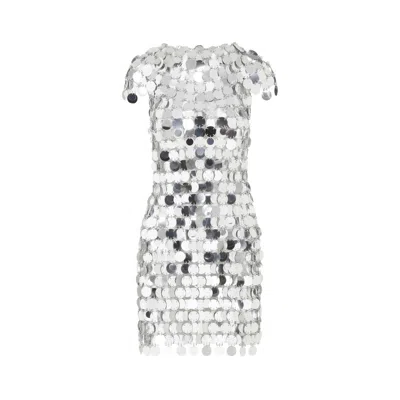 RABANNE ICONIC ROUND SILVER SEQUIN POLYESTER MINI DRESS