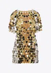 Rabanne Iconic Sparkle Discs Mini Dress In Gold