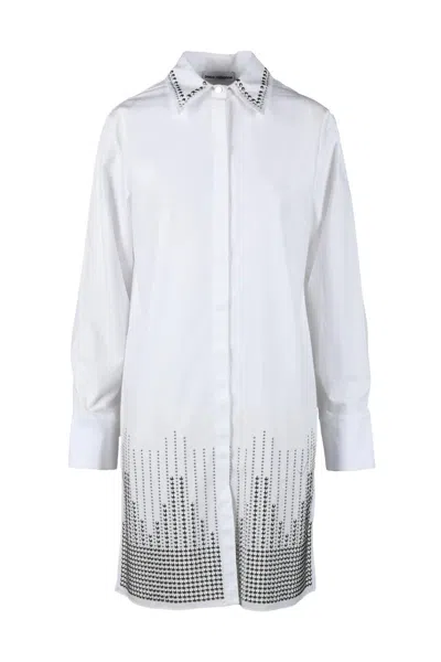 Rabanne Indigo Cotton Shirt With Geometric Dot Pattern In White