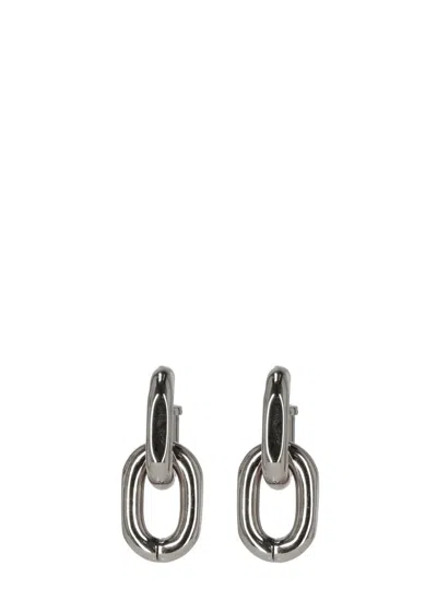 Rabanne Interlinked Rectangular Loop Earrings In Polished Silver In Metallic