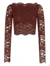Rabanne Intricate Floral Lace Long-sleeve Top In Brown