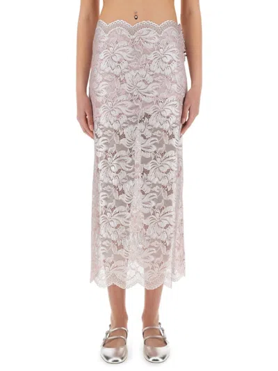 RABANNE INTRICATE FLORAL LACE MAXI SKIRT WITH SCALLOPED HEM