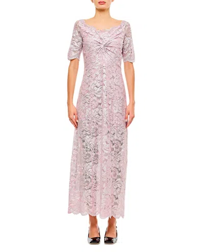 Rabanne Intricate Lace Maxi Dress With Raw Cut Neckline In Silver