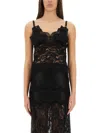 Rabanne Intricate Lace Top With Adjustable Spaghetti Straps In Black