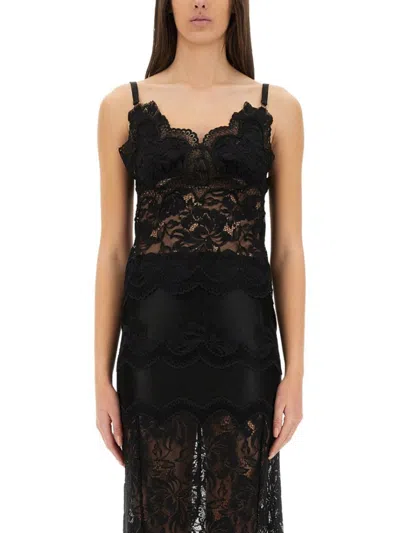 Rabanne Intricate Lace Top With Adjustable Spaghetti Straps In Black