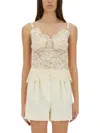 Rabanne Top In Pizzo Beige Semi Trasparente